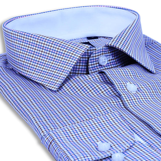 Blue & Brown Fine Twill Checks Twill Yarn Dyed Shirt