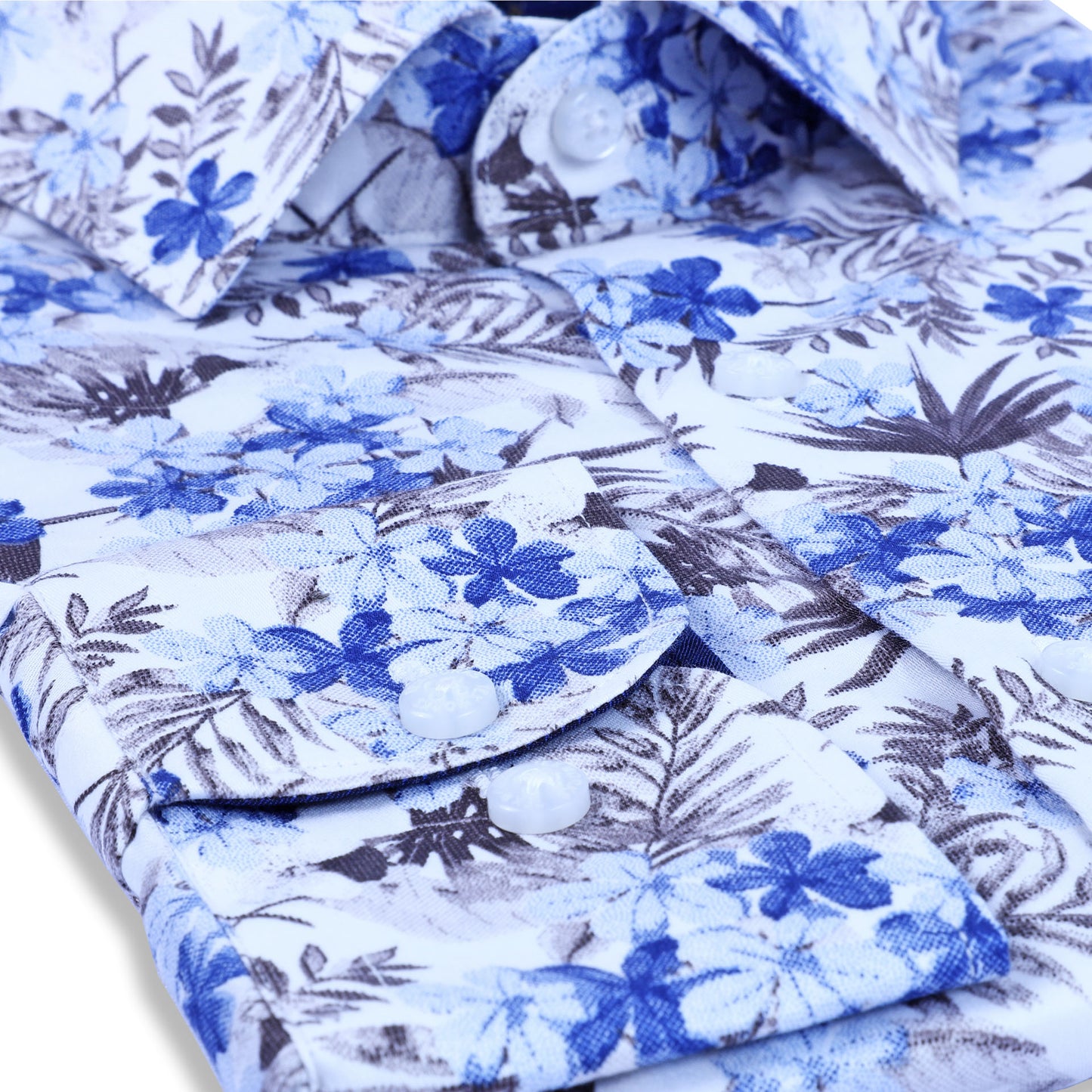 Blue Floral Satin Printed Shirt