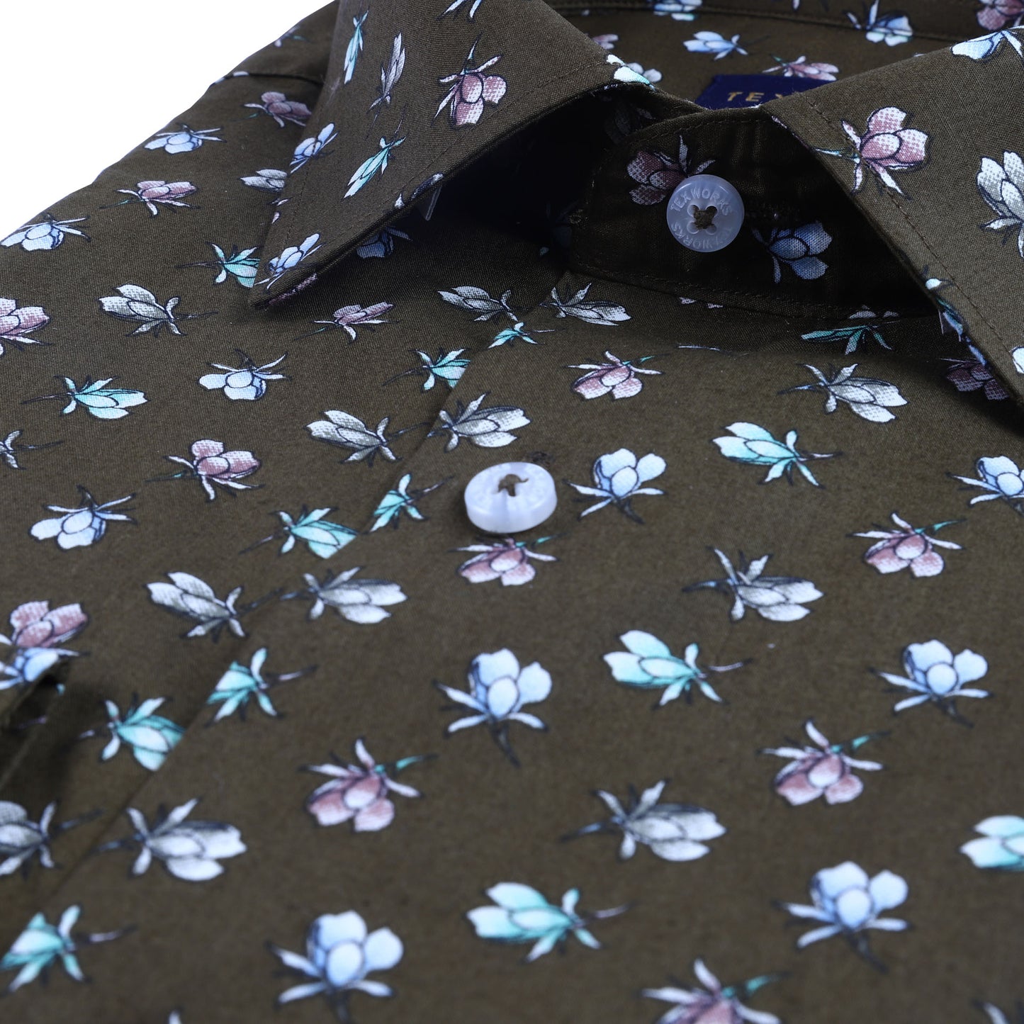 Olive Green Floral Poplin Printed Shirt