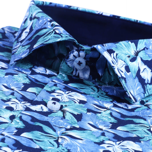 Blue Floral Satin Printed Shirt