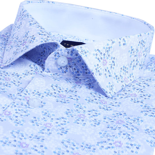 Blue Floral Satin Printed Shirt