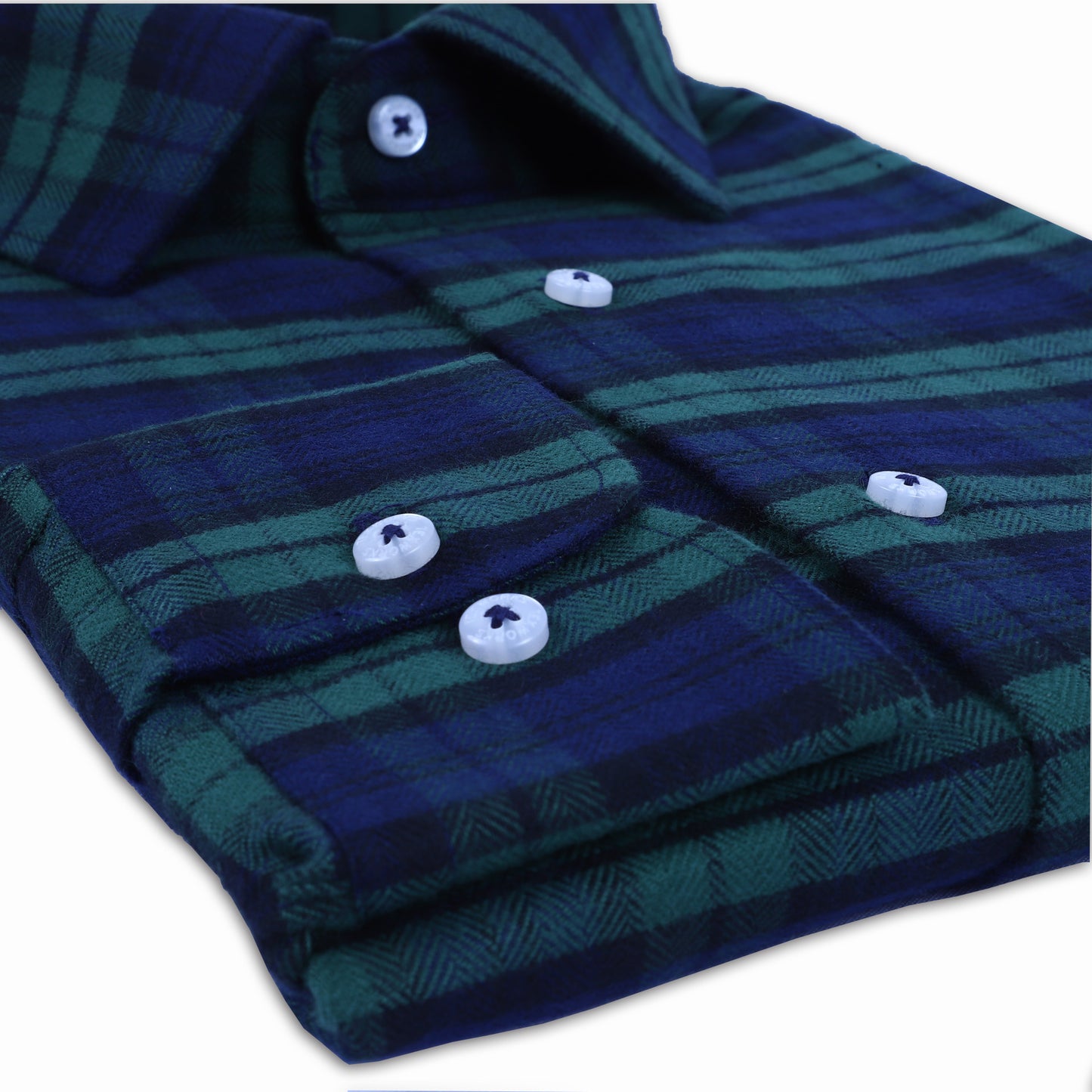 Green Flannel Brushed Check Twill Yarn Dyed Shirt