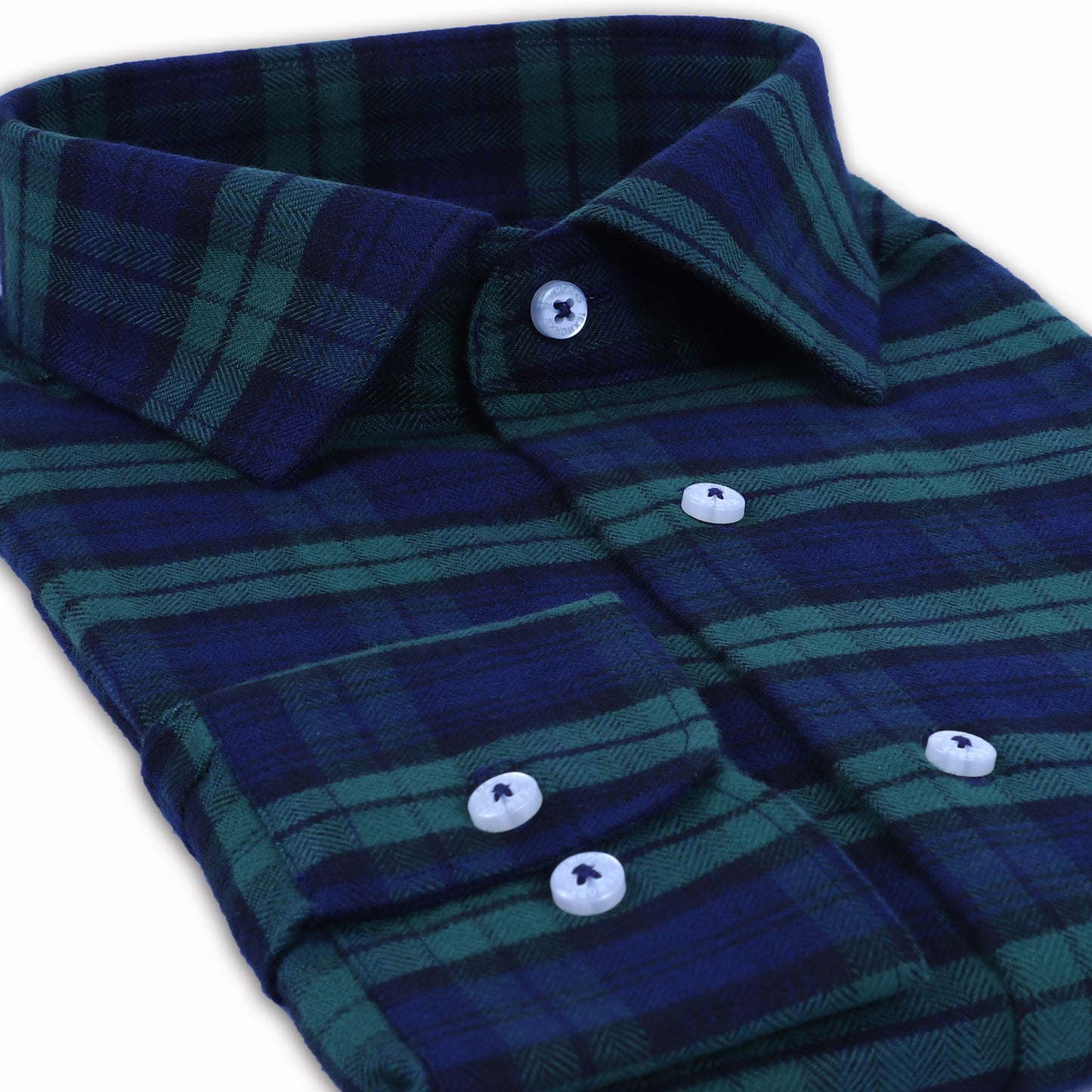 Green Flannel Brushed Check Twill Yarn Dyed Shirt