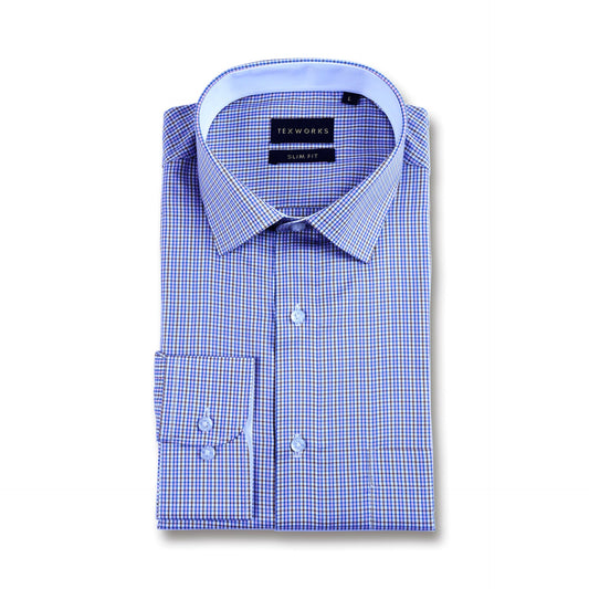 Blue & Brown Fine Twill Checks Twill Yarn Dyed Shirt