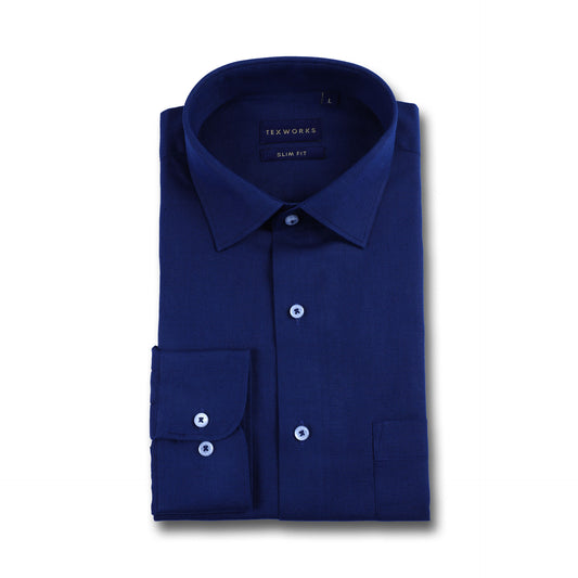 Navy Blue Cotton Linen Solid  Plain Shirts