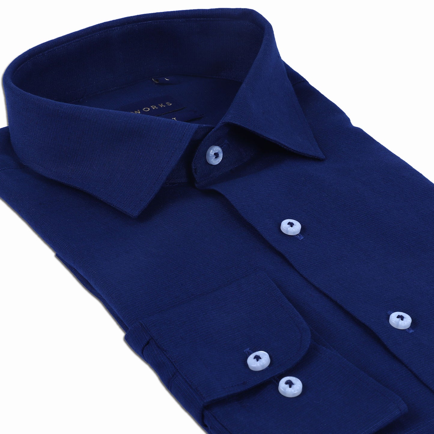 Navy Blue Cotton Linen Solid  Plain Shirts