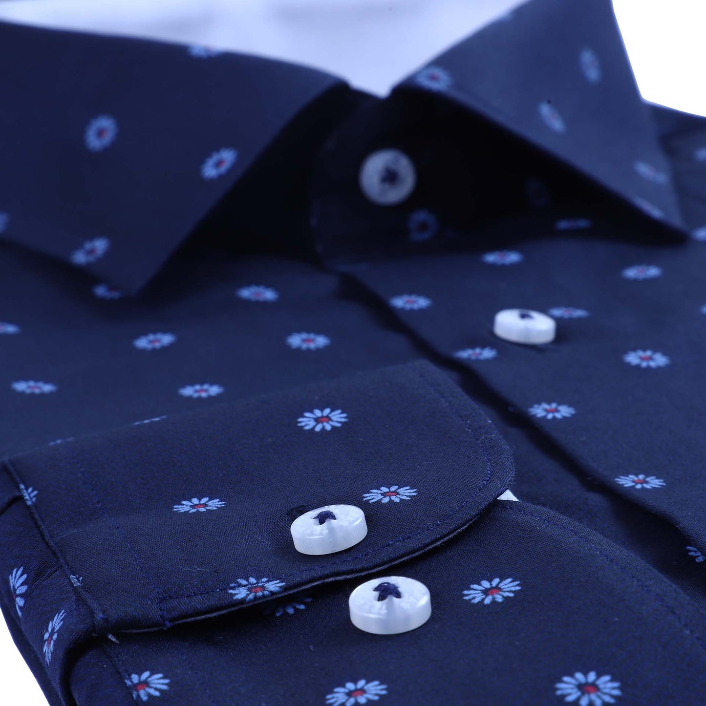 Navy Geometric Satin Printed Shirt
