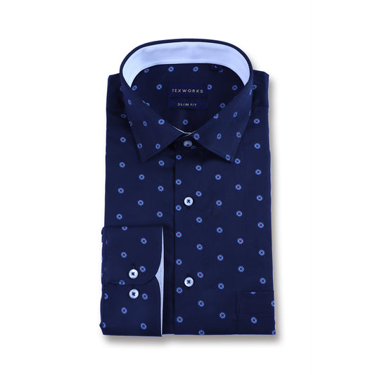 Navy Geometric Satin Printed Shirt