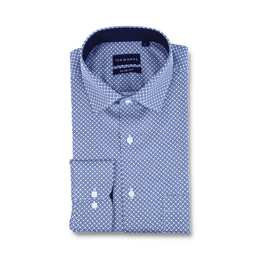 White & Black Geometric Satin Printed Shirt