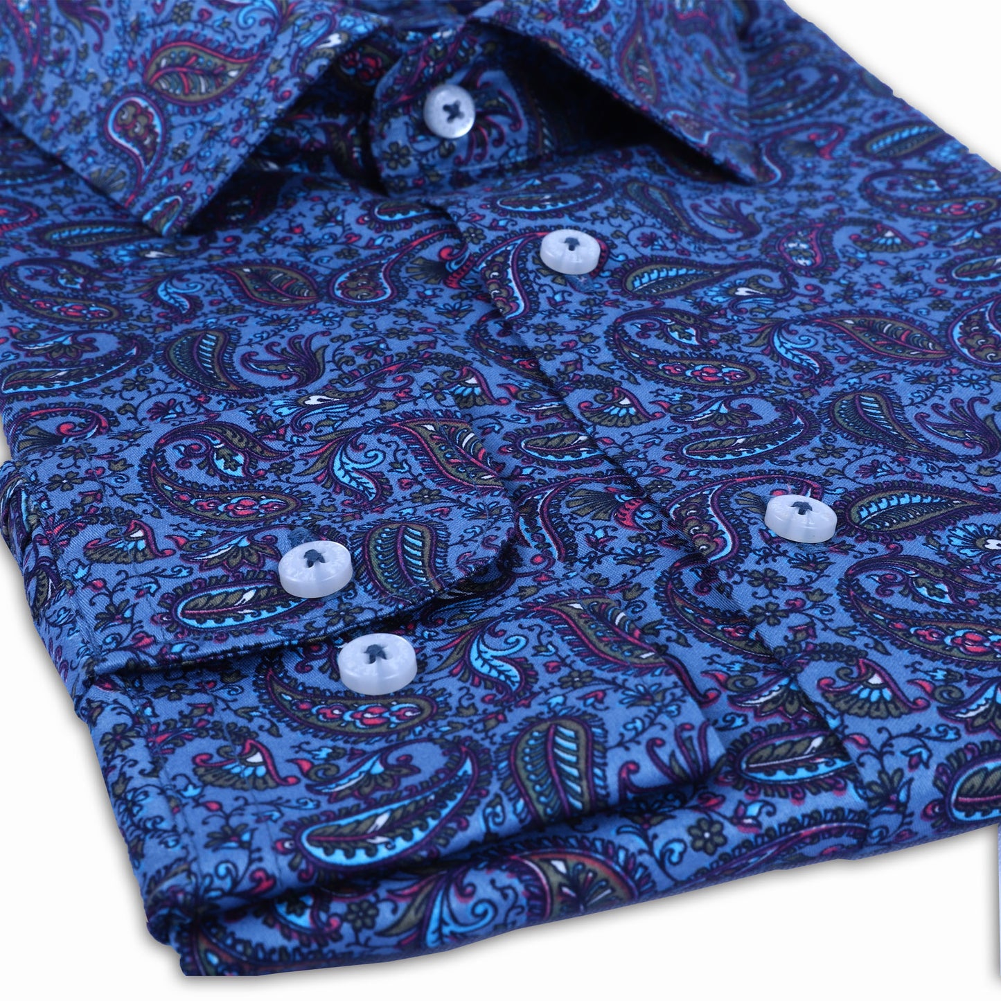 Blue Paisley Satin Printed Shirt