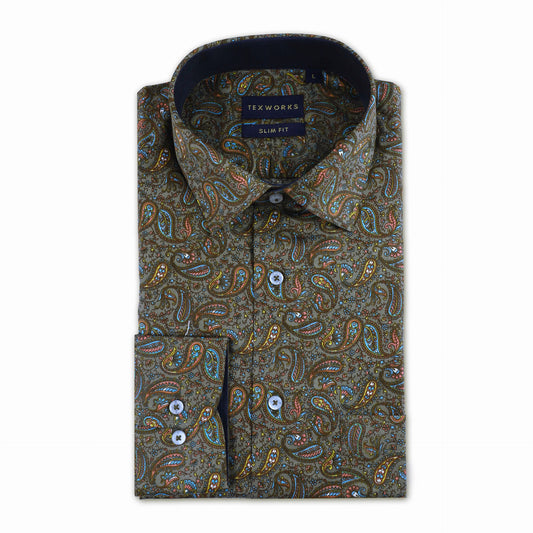 Brown Paisley Satin Printed Shirt
