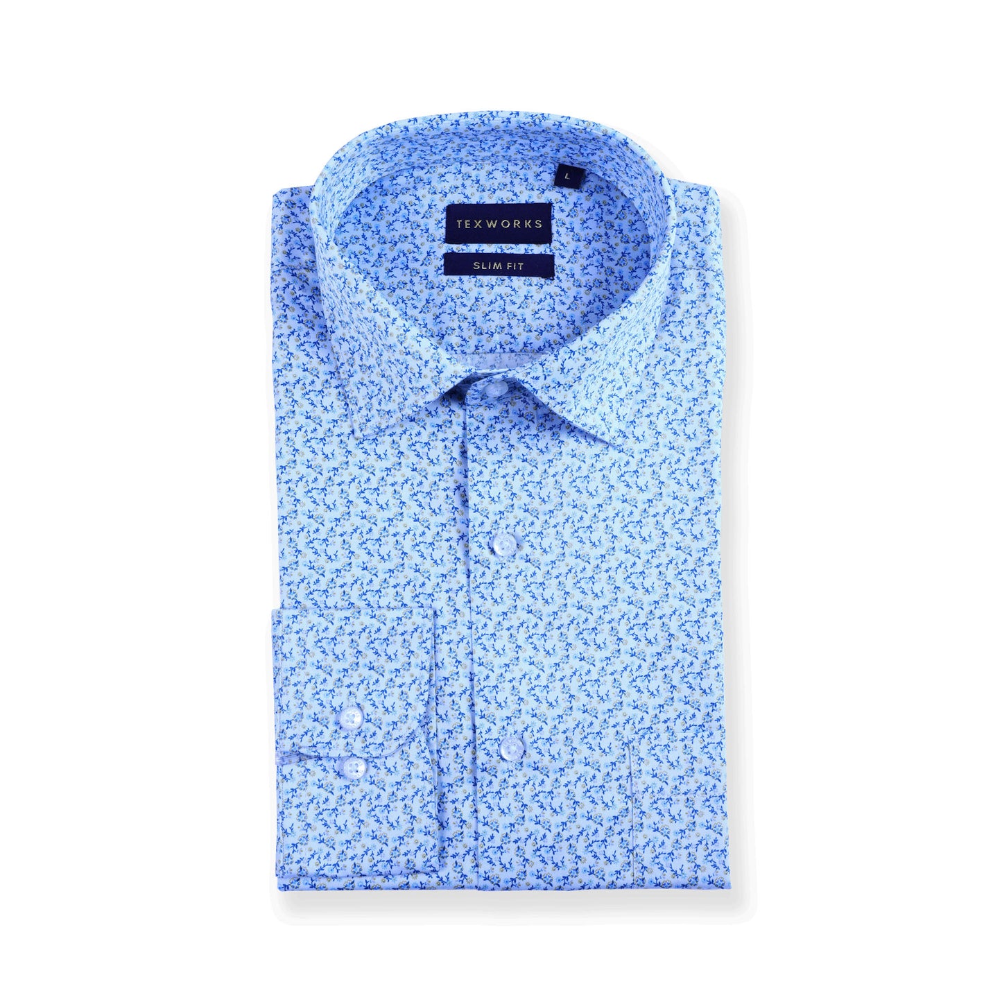 Blue Microfloral Satin Printed Shirt
