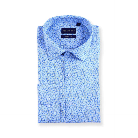 Blue Microfloral Satin Printed Shirt