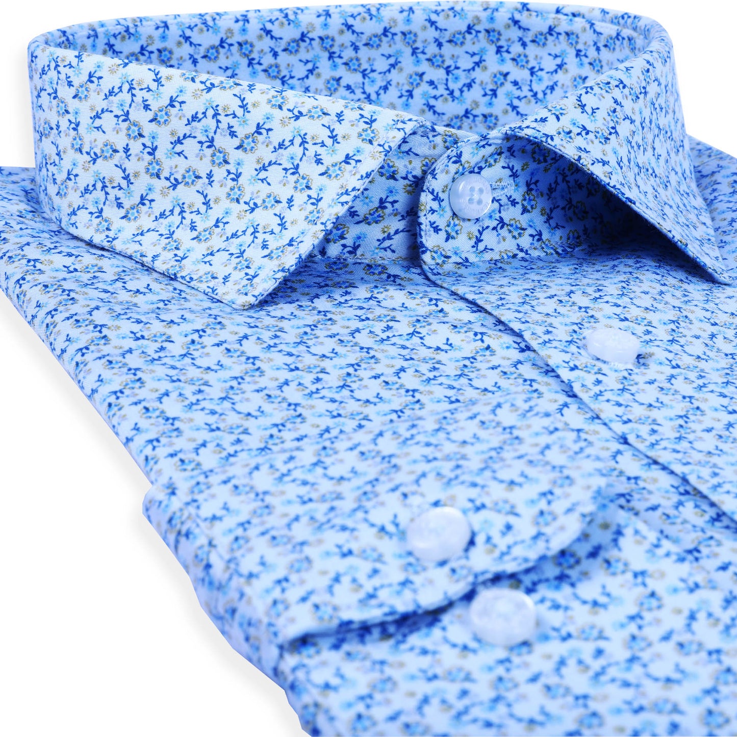 Blue Microfloral Satin Printed Shirt