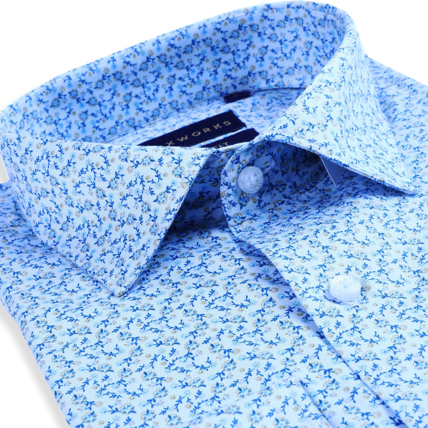 Blue Microfloral Satin Printed Shirt