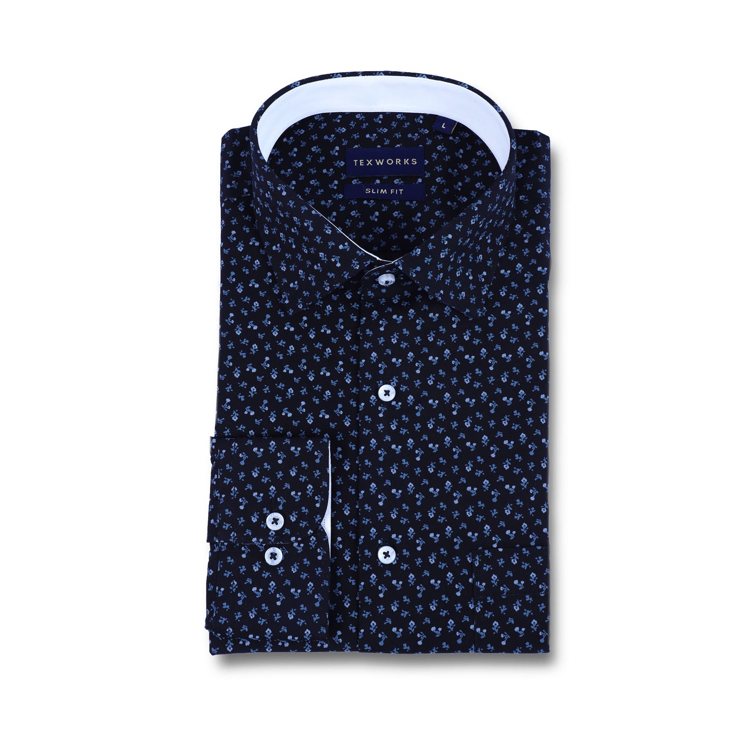 Navy Floral Poplin Printed Shirt