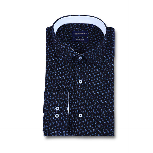 Navy Floral Poplin Printed Shirt