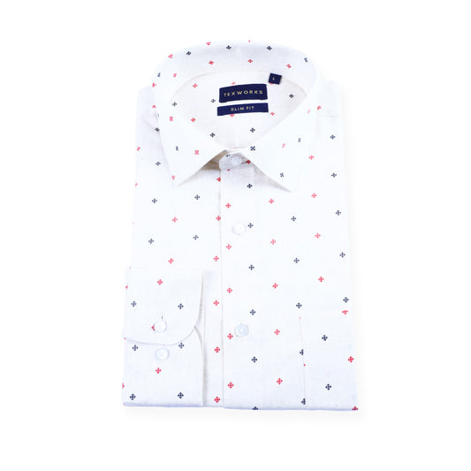 Cream Geometric Satin Printed Shirt