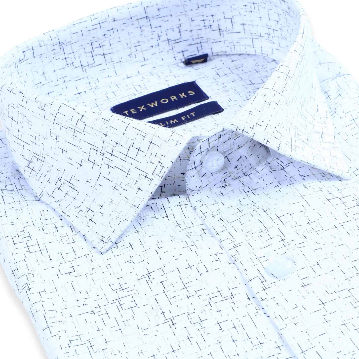 White Abstract Geometry Satin Printed Shirt