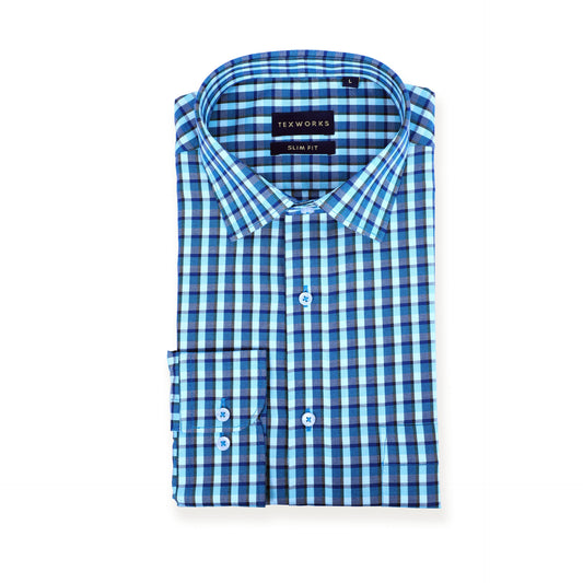 Teal Bold Twill Checks Twill Yarn Dyed Shirt