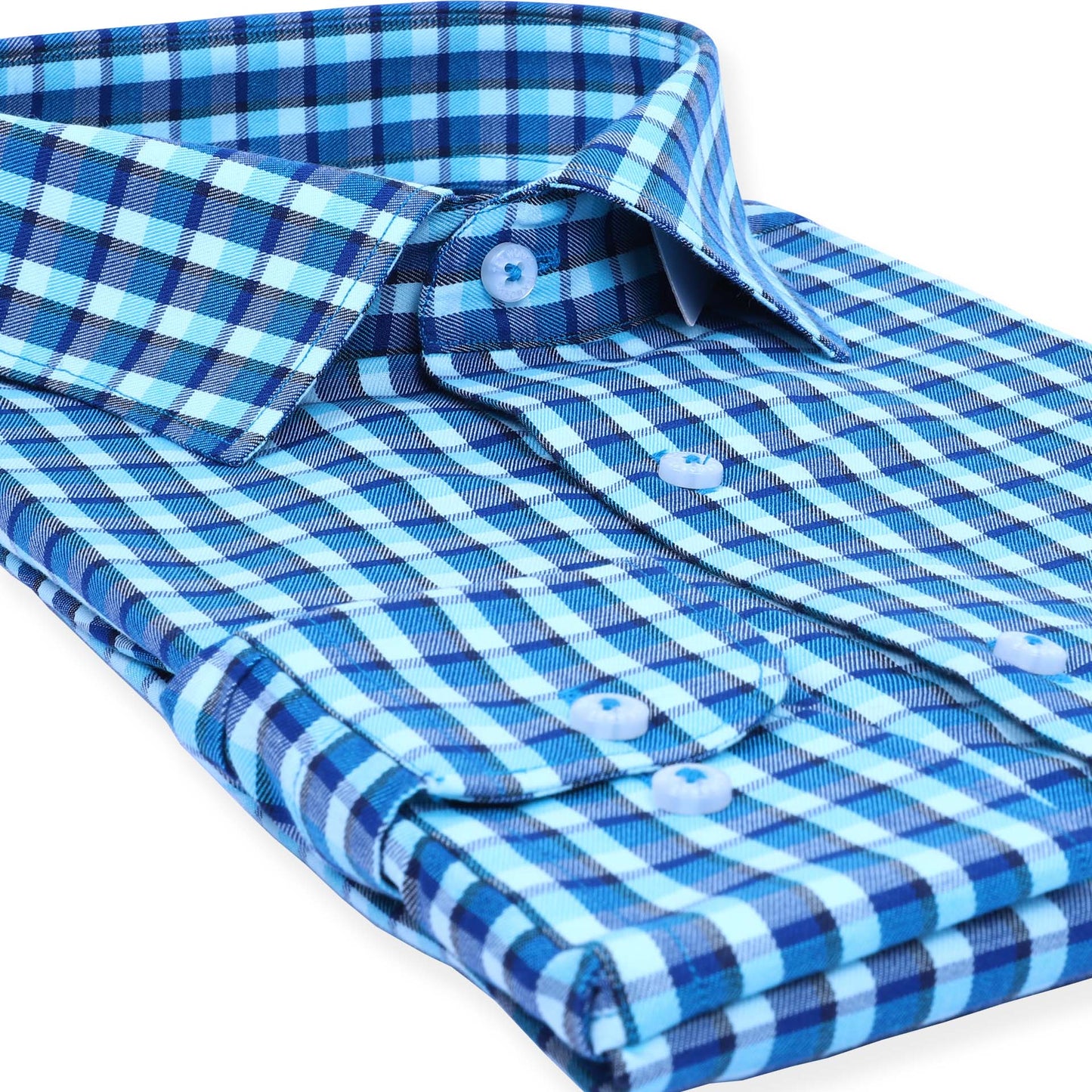 Teal Bold Twill Checks Twill Yarn Dyed Shirt