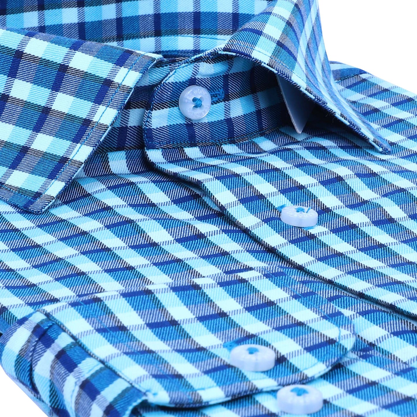 Teal Bold Twill Checks Twill Yarn Dyed Shirt
