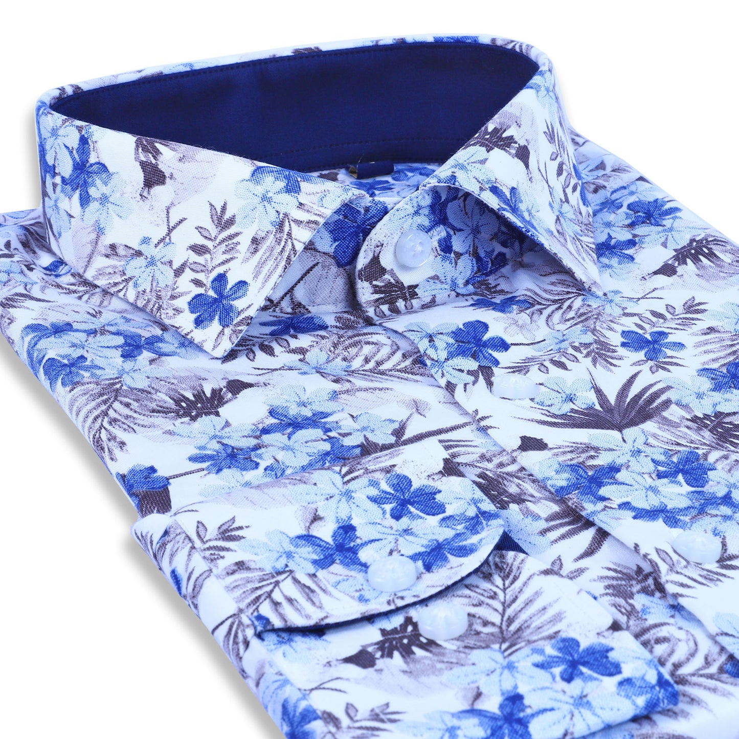 Blue Floral Satin Printed Shirt