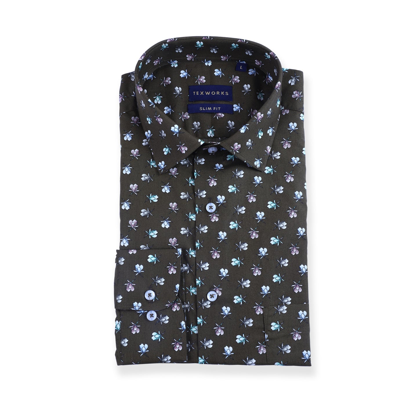 Olive Green Floral Poplin Printed Shirt