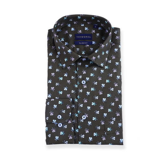 Olive Green Floral Poplin Printed Shirt