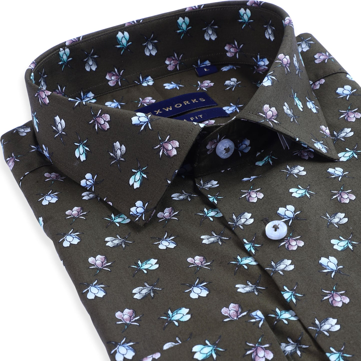 Olive Green Floral Poplin Printed Shirt
