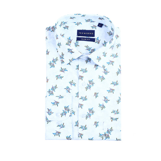 White Floral Poplin Printed Shirt