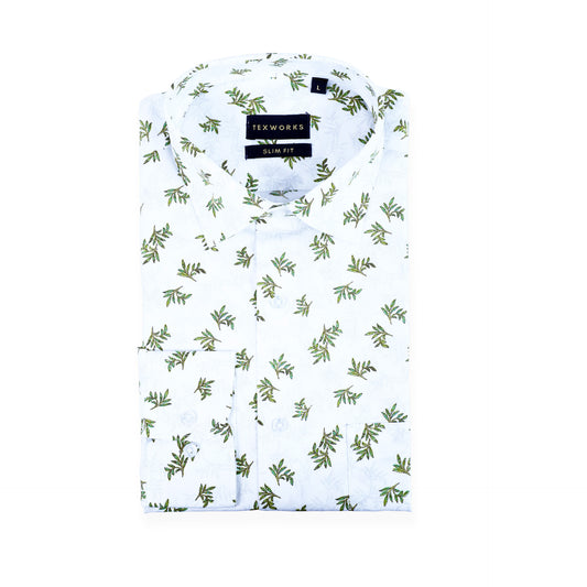 White Floral Poplin Printed Shirt