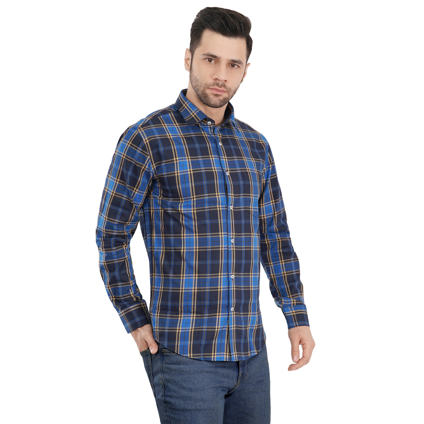 Blue Bold Twill Checks Twill Yarn Dyed Shirt