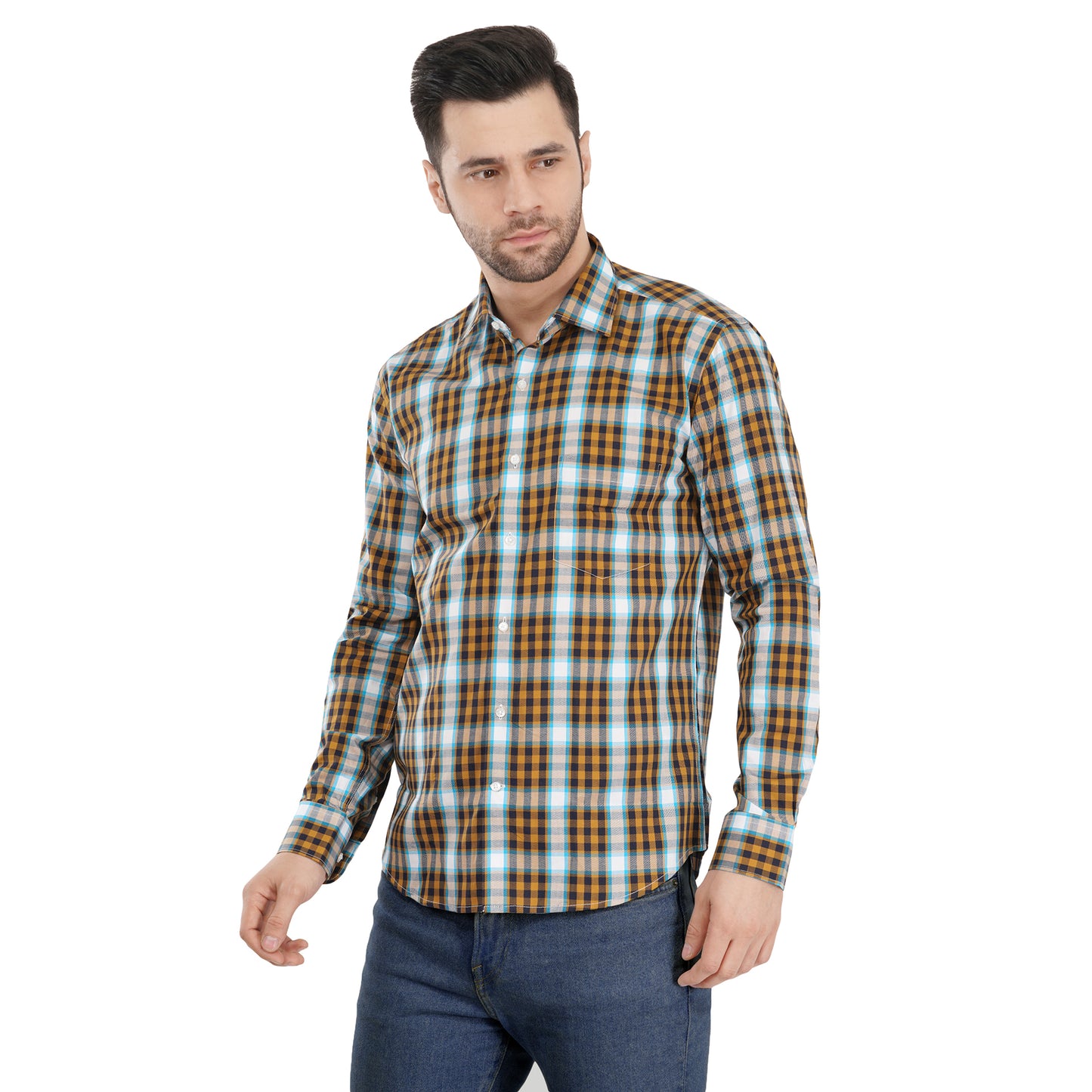 Brown Bold Twill Checks Twill Yarn Dyed Shirt