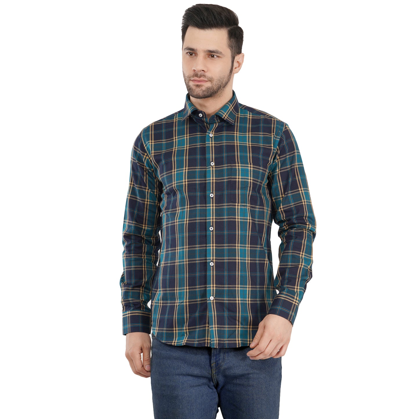 Green Bold Twill Checks Twill Yarn Dyed Shirt