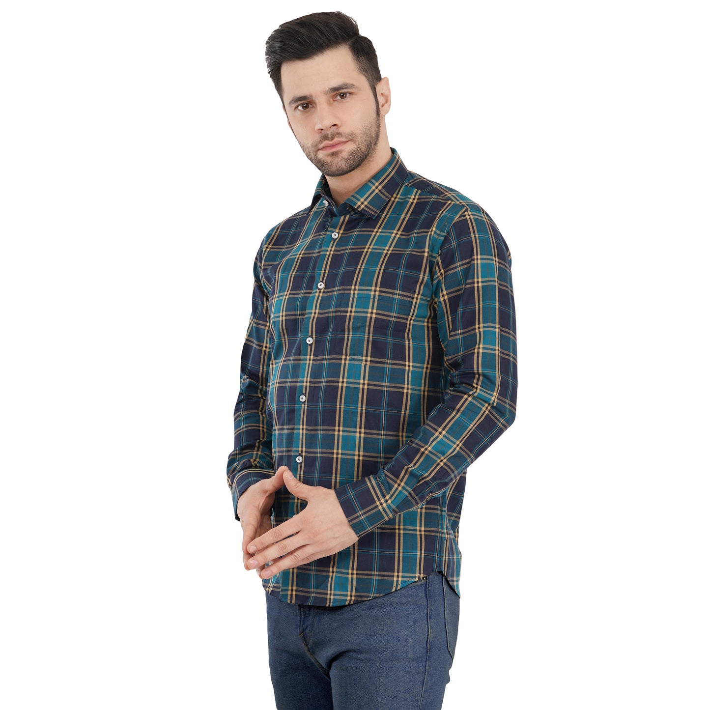 Green Bold Twill Checks Twill Yarn Dyed Shirt
