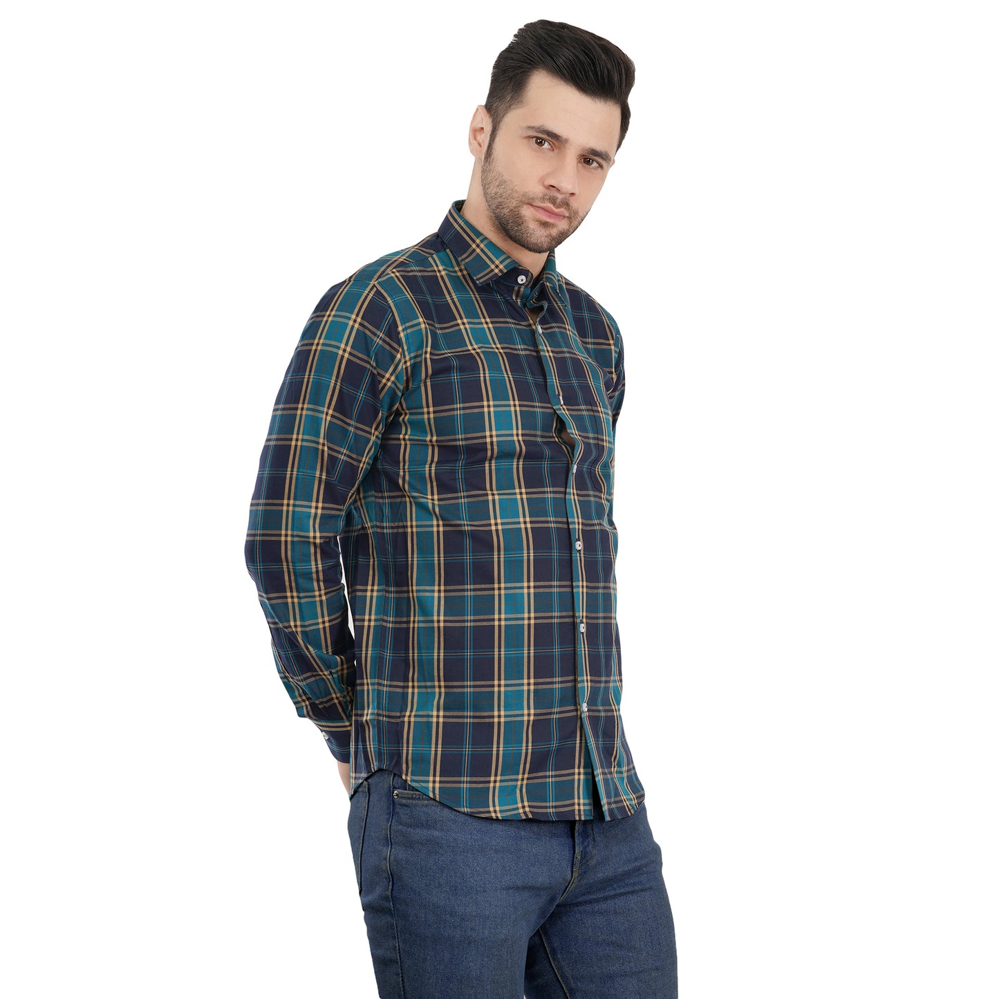Green Bold Twill Checks Twill Yarn Dyed Shirt