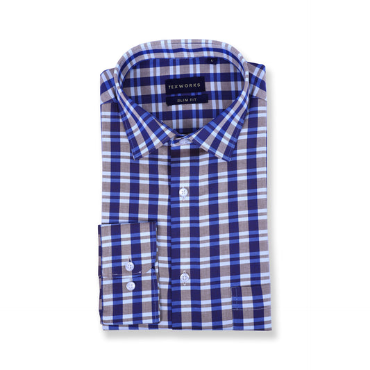 Blue Bold Twill Checks Twill Yarn Dyed Shirt