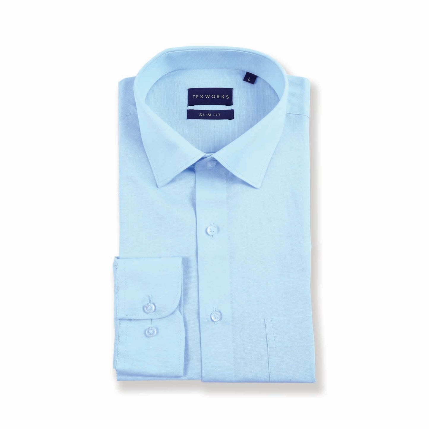 Sky Blue Cotton Linen Solid Poplin Plain Shirts