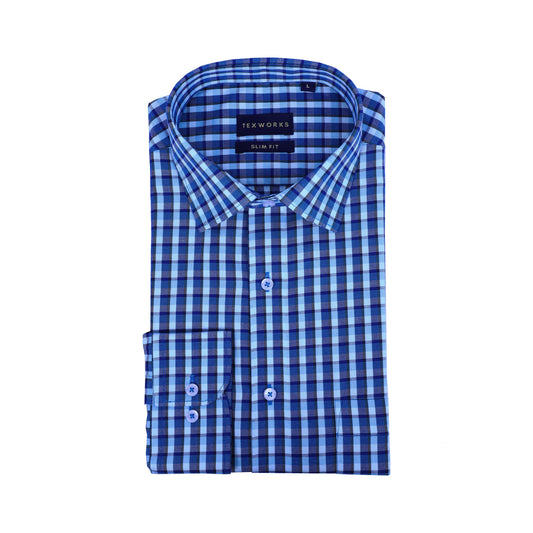 Blue Bold Twill Checks Twill Yarn Dyed Shirt