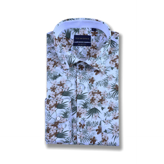 Green Floral Satin Printed Shirt