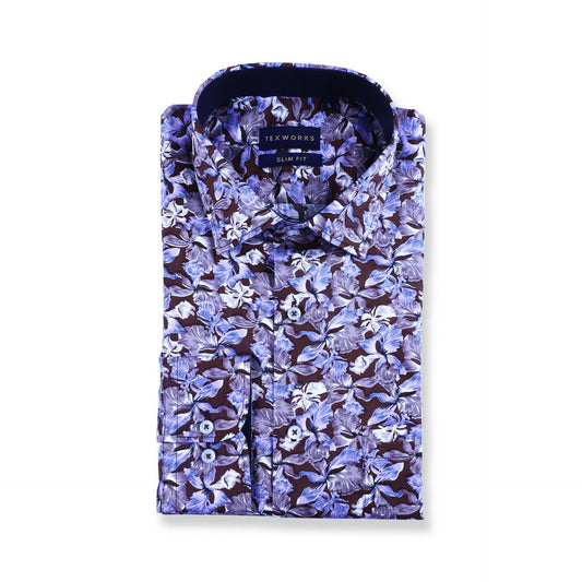 Brown Floral Satin Printed Shirt