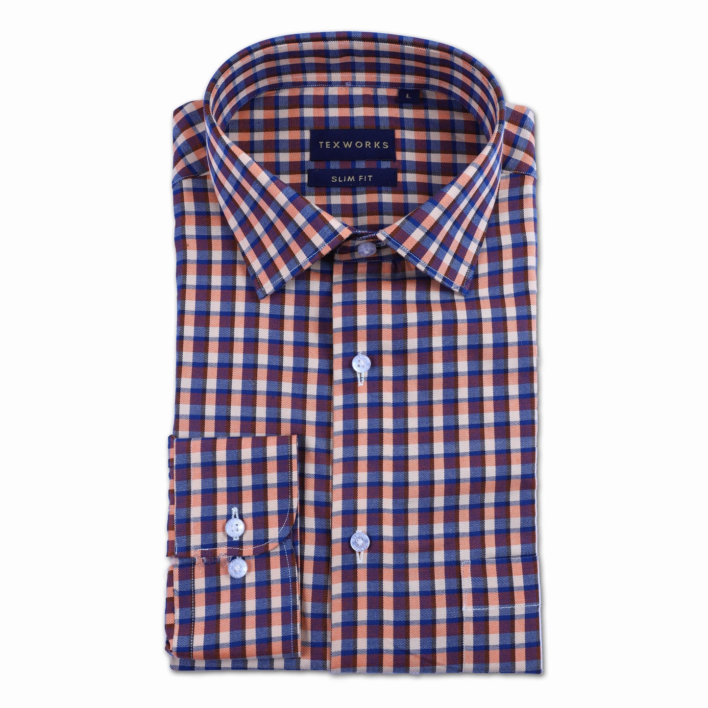 Orange Bold Twill Checks Twill Yarn Dyed Shirt