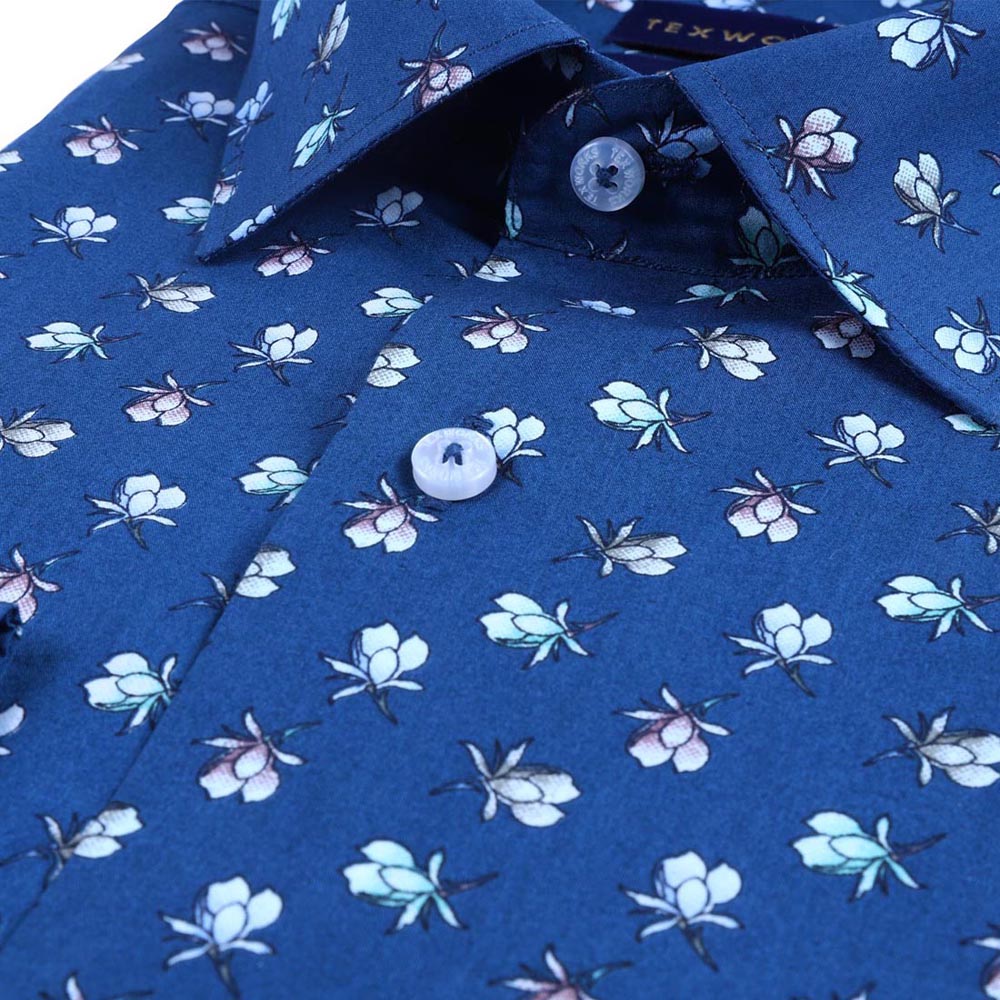 Blue Floral Poplin Printed Shirt - Texworks